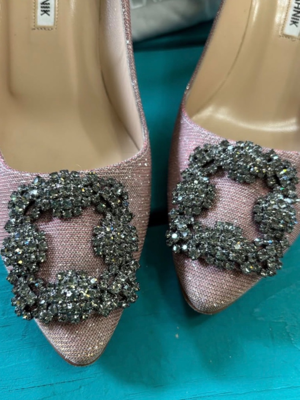 Manolo Blahnik glitter Hangisi 70- size 38 (7.5-8) heels- wedding shoes - Picture 2 of 10